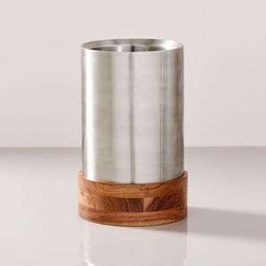 New West Elm Nickel + Wood Wine Cooler, Stainless Steel Wine Bottle Chiller